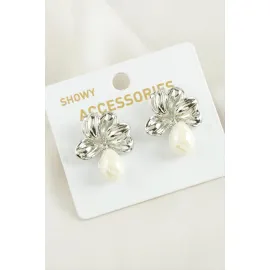 Çiçek Damla Trend İnci Küpe-Gümüş Rengi