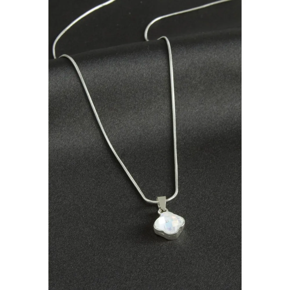 Çiçek Çelik Kolye-Gümüş Rengi