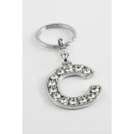 Gümüş Renkli Taşlı Harf Anahtarlık-C