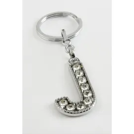 Gümüş Renkli Taşlı Harf Anahtarlık-J