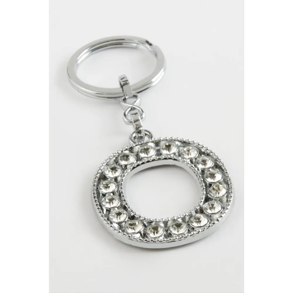 Gümüş Renkli Taşlı Harf Anahtarlık-O