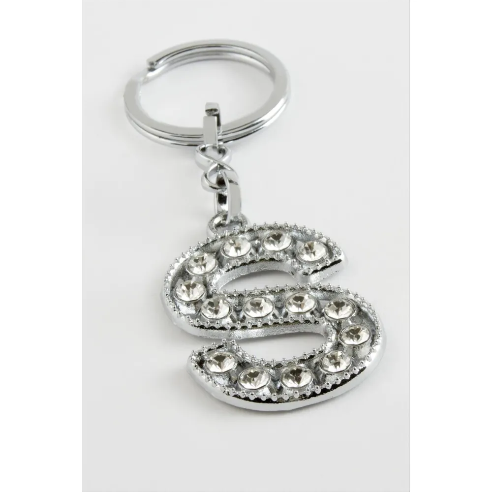 Gümüş Renkli Taşlı Harf Anahtarlık-S