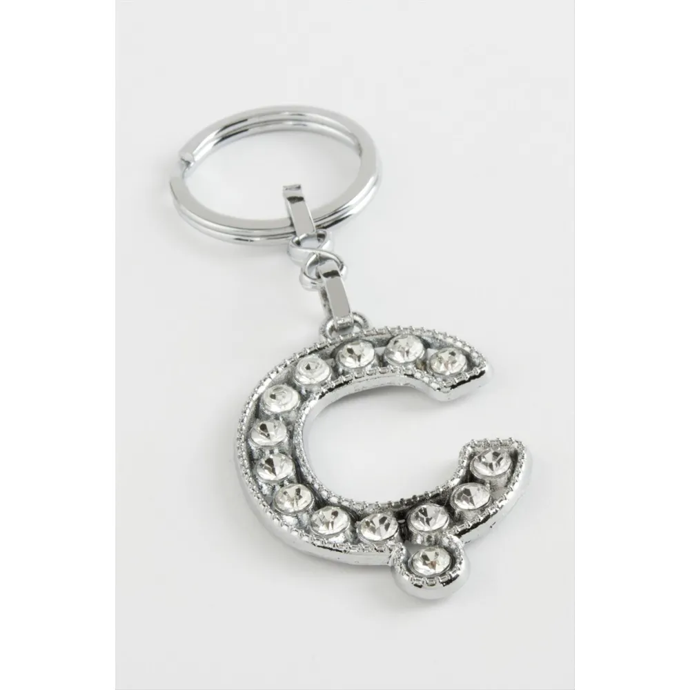 Gümüş Renkli Taşlı Harf Anahtarlık-Ç