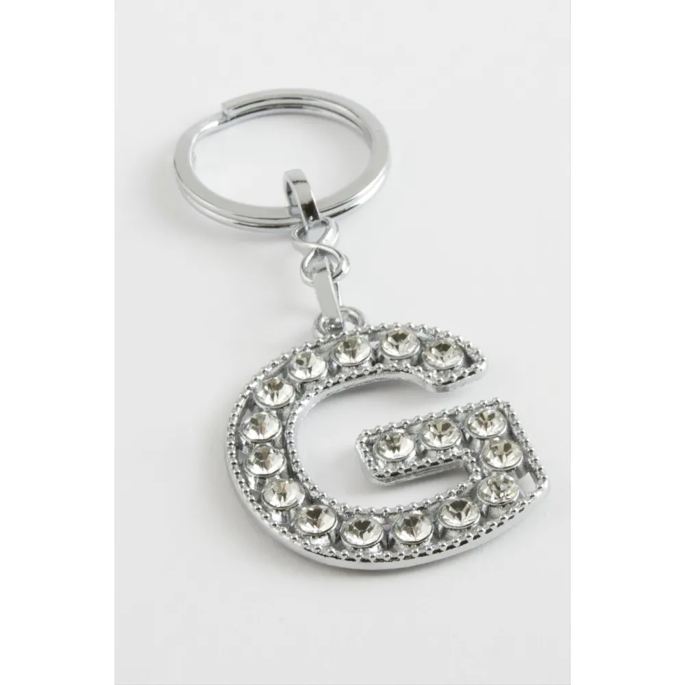 Gümüş Renkli Taşlı Harf Anahtarlık-G