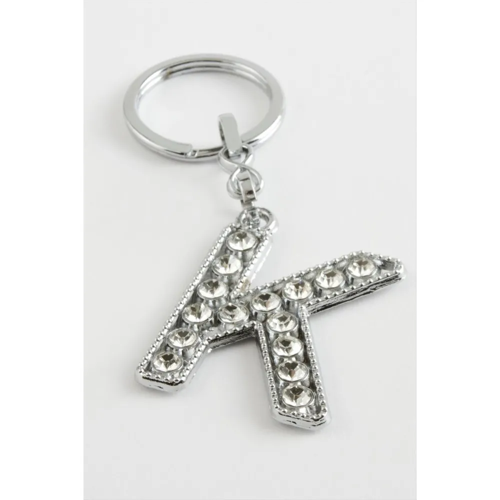 Gümüş Renkli Taşlı Harf Anahtarlık-K