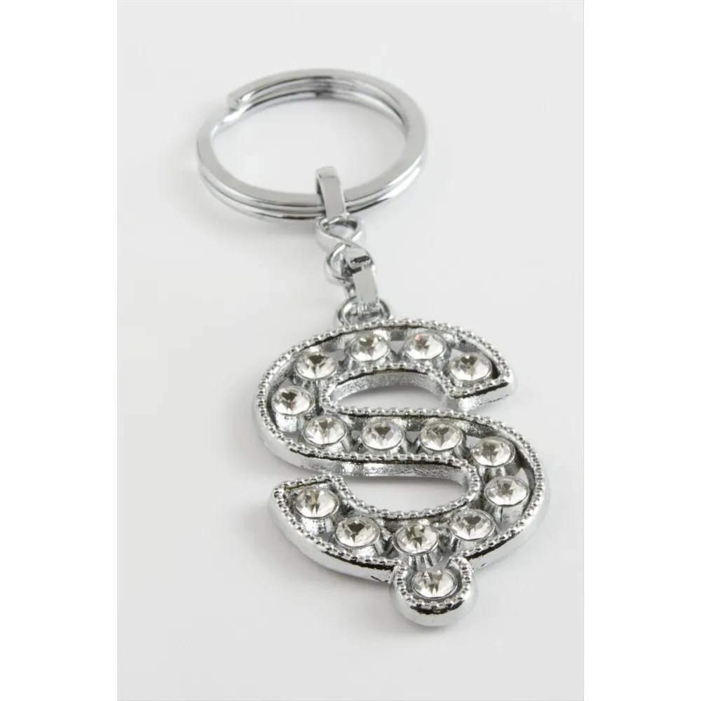 Gümüş Renkli Taşlı Harf Anahtarlık-Ş