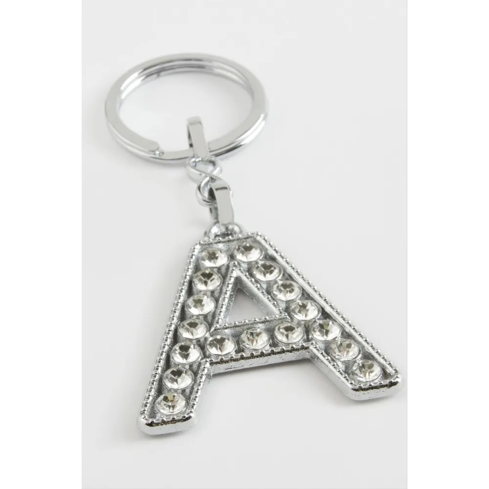 Gümüş Renkli Taşlı Harf Anahtarlık-A