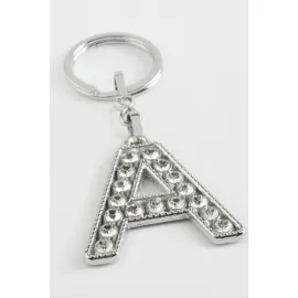 Gümüş Renkli Taşlı Harf Anahtarlık-A