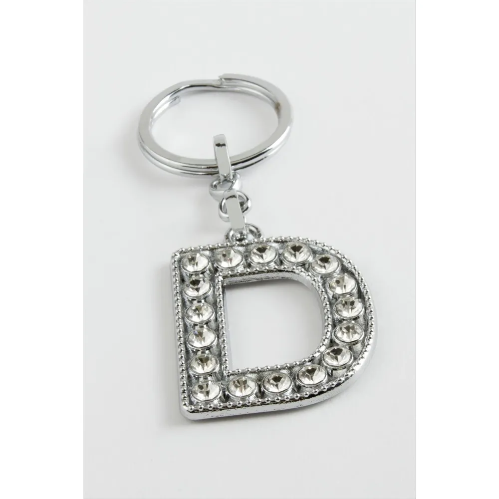 Gümüş Renkli Taşlı Harf Anahtarlık-D