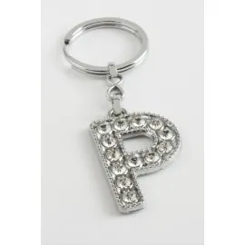 Gümüş Renkli Taşlı Harf Anahtarlık-P