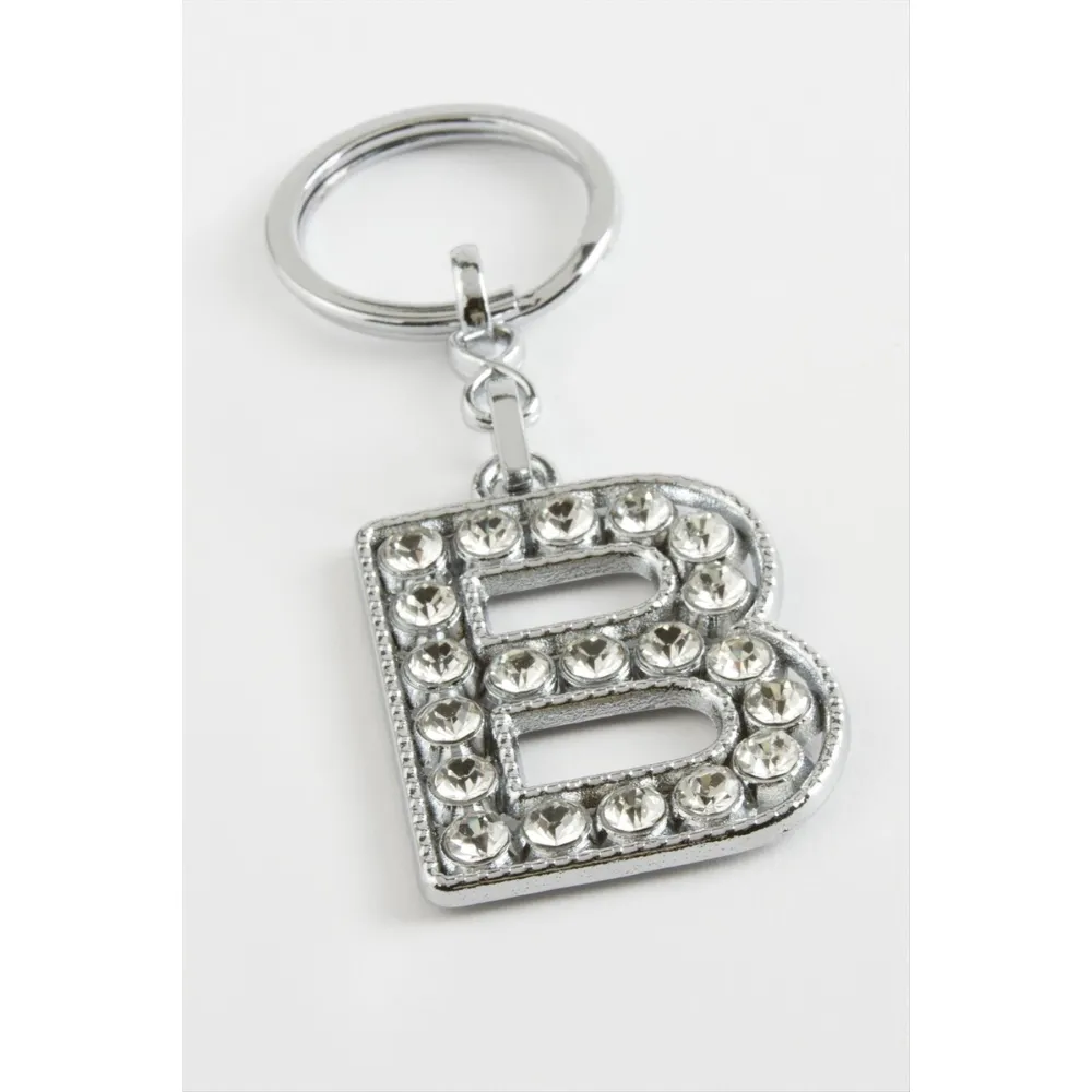 Gümüş Renkli Taşlı Harf Anahtarlık-B