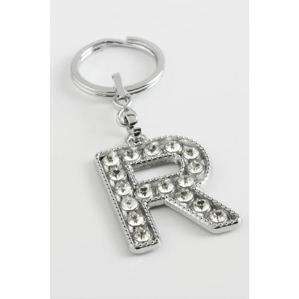 Gümüş Renkli Taşlı Harf Anahtarlık-R
