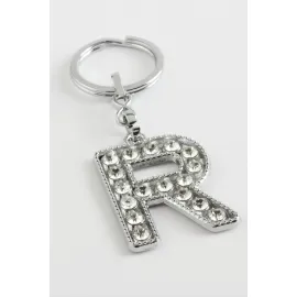 Gümüş Renkli Taşlı Harf Anahtarlık-R