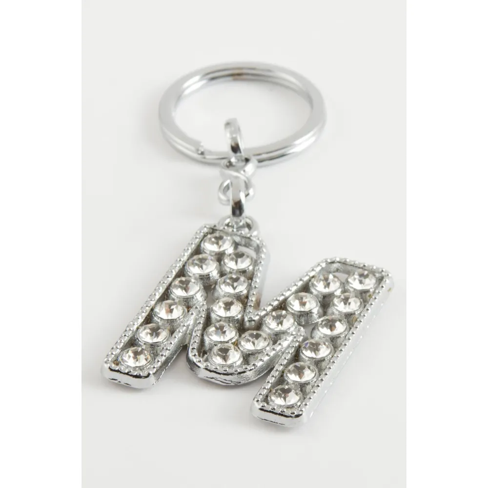 Gümüş Renkli Taşlı Harf Anahtarlık-M