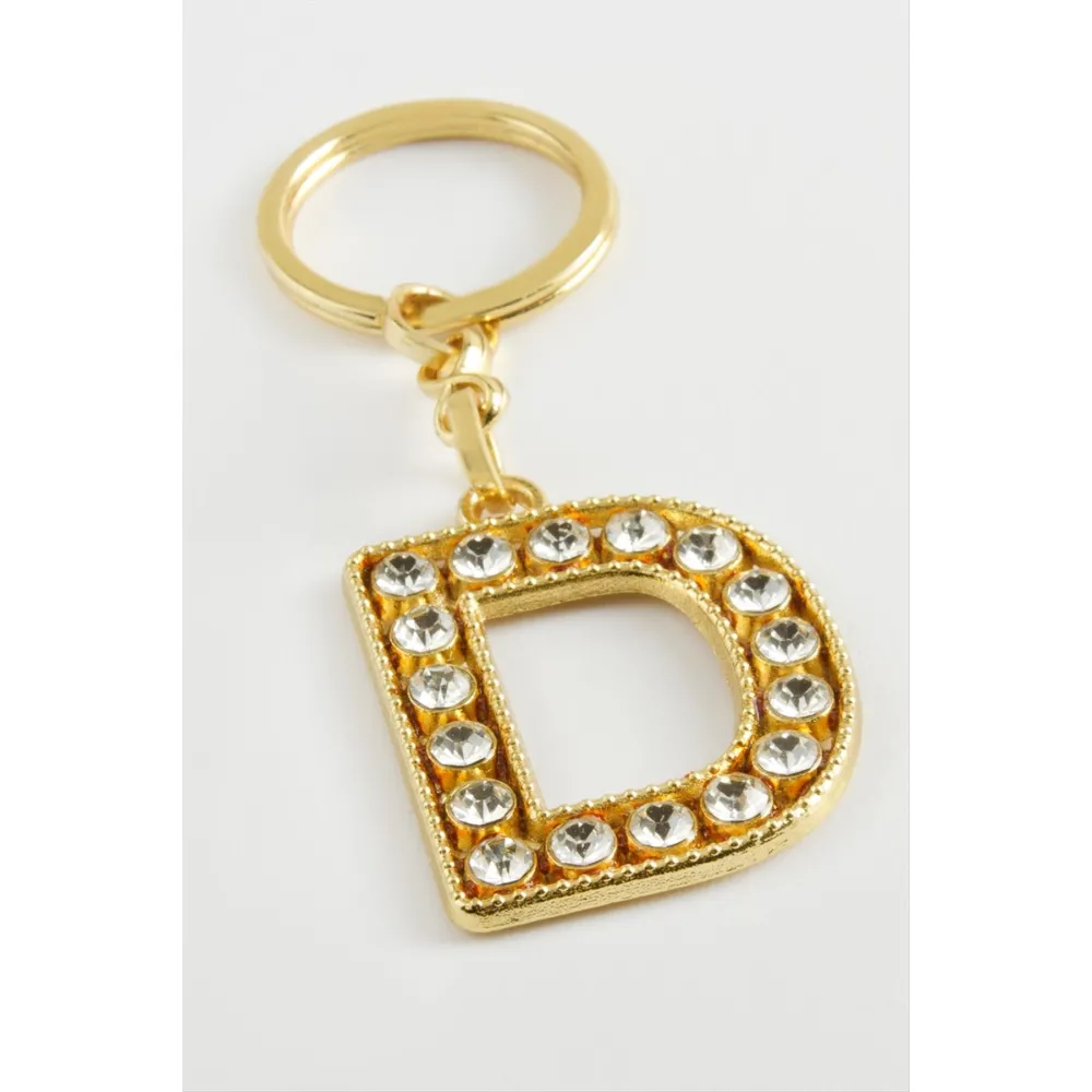 Sarı Renkli Taşlı Harf Anahtarlık-D