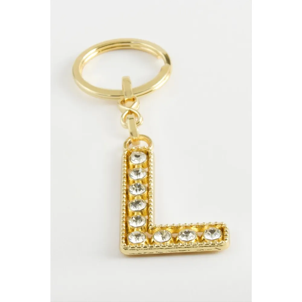 Sarı Renkli Taşlı Harf Anahtarlık-L