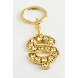 Sarı Renkli Taşlı Harf Anahtarlık-Ş