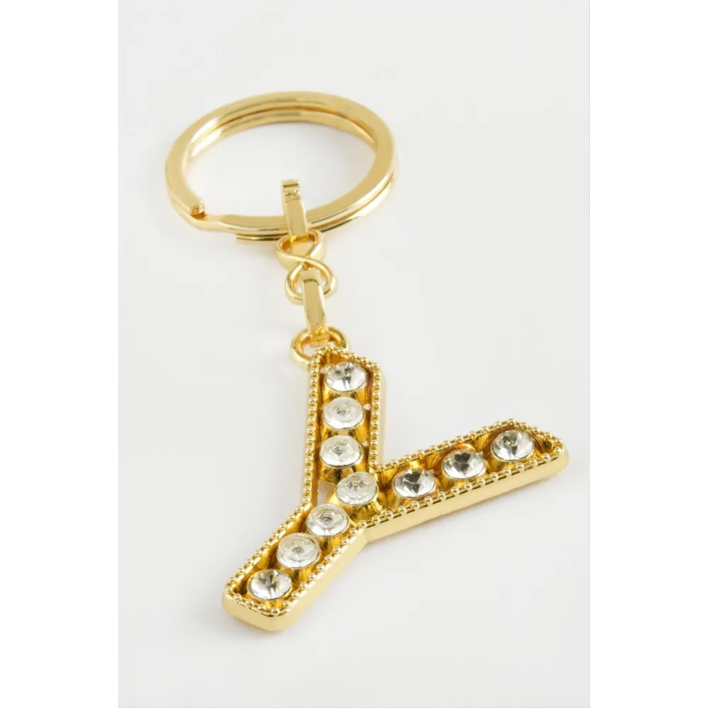 Sarı Renkli Taşlı Harf Anahtarlık-Y