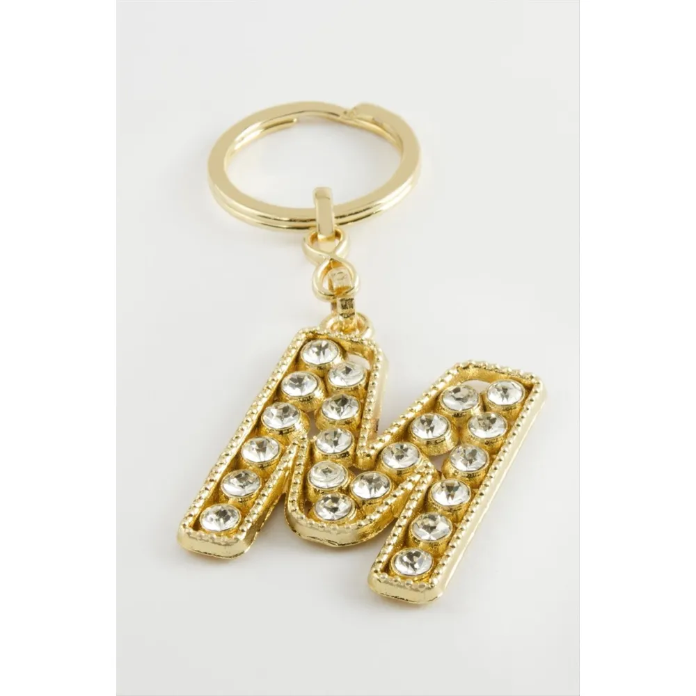 Sarı Renkli Taşlı Harf Anahtarlık-M