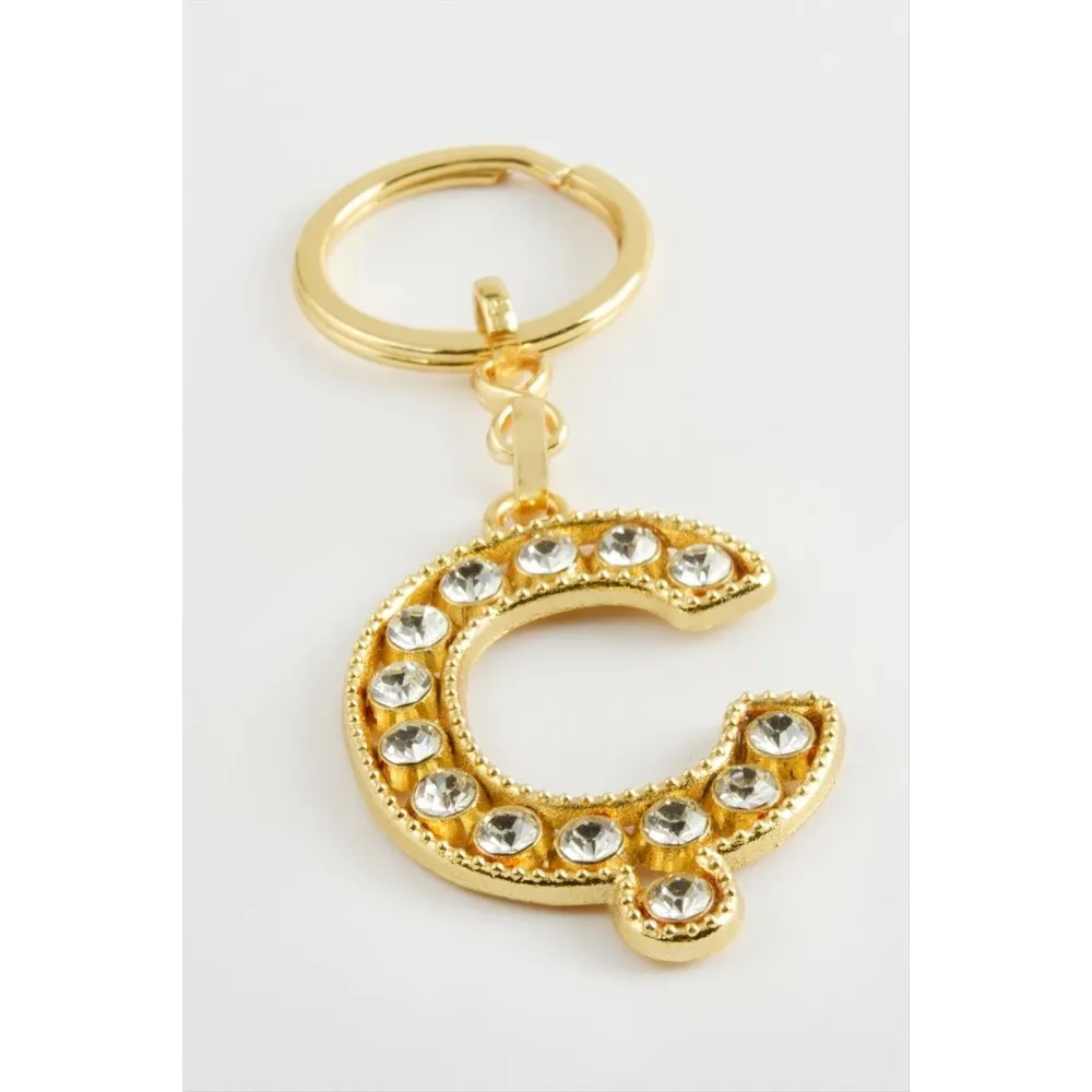 Sarı Renkli Taşlı Harf Anahtarlık-Ç