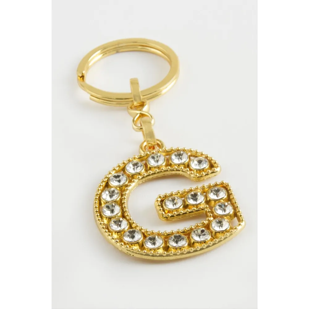 Sarı Renkli Taşlı Harf Anahtarlık-G