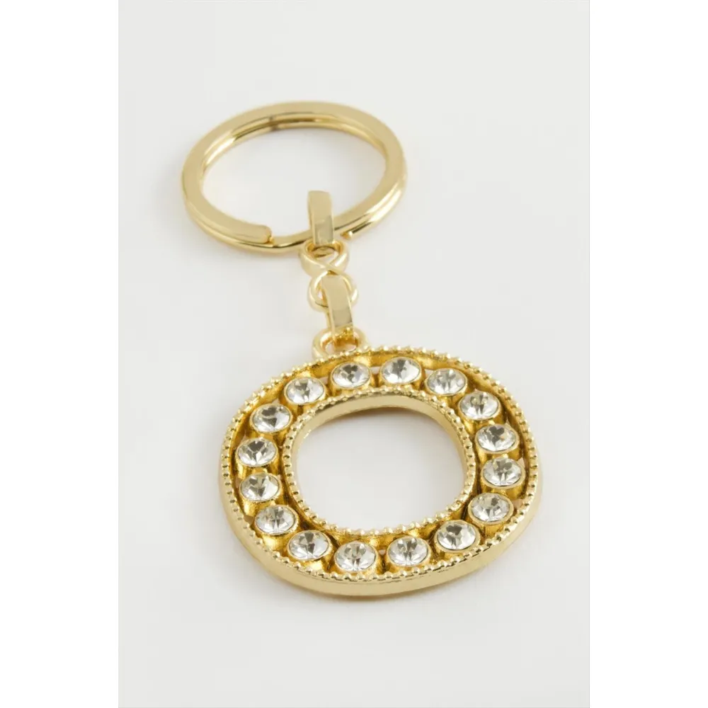 Sarı Renkli Taşlı Harf Anahtarlık-O