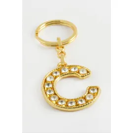 Sarı Renkli Taşlı Harf Anahtarlık-C