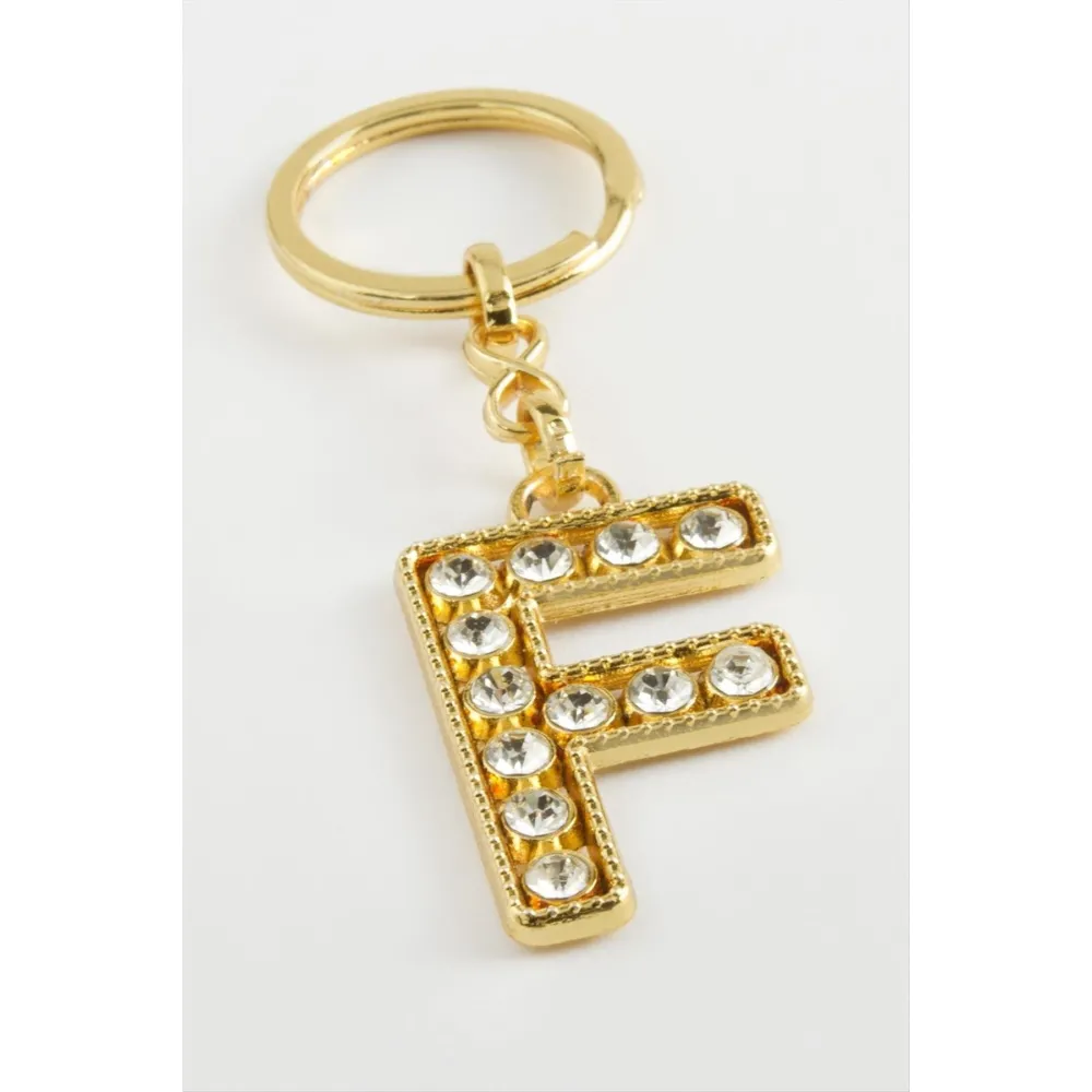 Sarı Renkli Taşlı Harf Anahtarlık-F