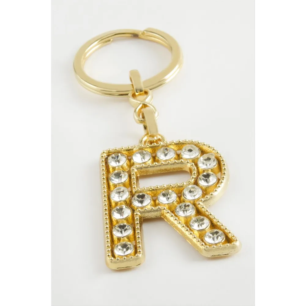 Sarı Renkli Taşlı Harf Anahtarlık-R