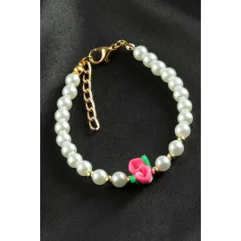 Çiçek İnci Bileklik-Beyaz