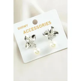 Orkide Trend İnci Küpe-Gümüş Rengi