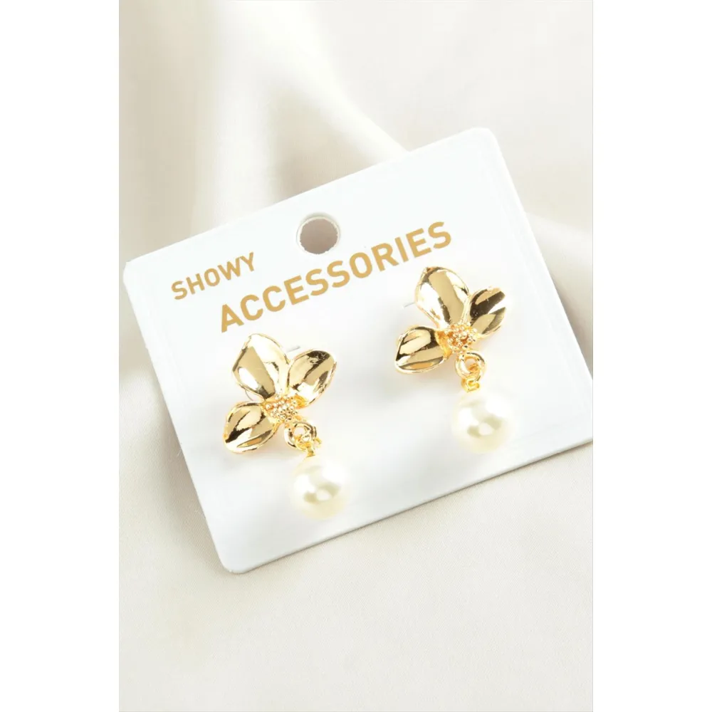 Orkide Trend İnci Küpe-Sarı