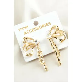 Fiyong Taşlı Trend Metal Küpe-Sarı