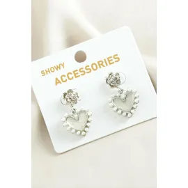 Kalp Trend İnci Küpe-Gümüş Rengi