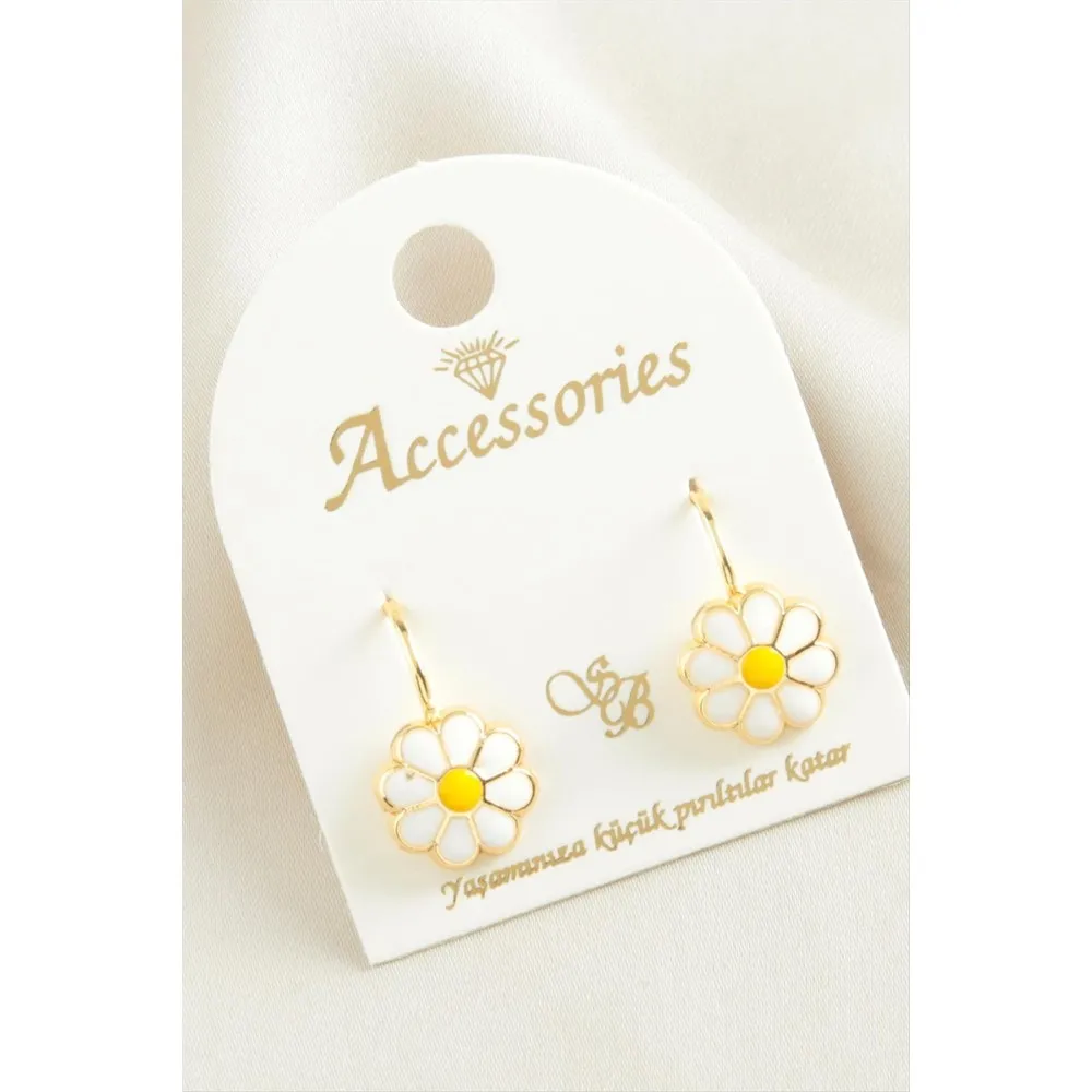 Papatya Mineli Klipsi Küpe-Sarı