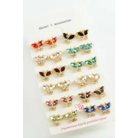 Kelebek Taşlı Minik Küpe-Sarı