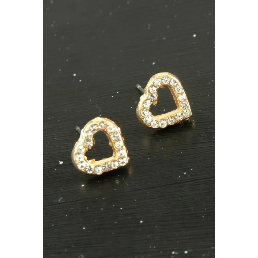 Kalp Taşlı Minik Küpe-Sarı