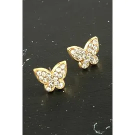 Kelebek Taşlı Minik Küpe-Sarı