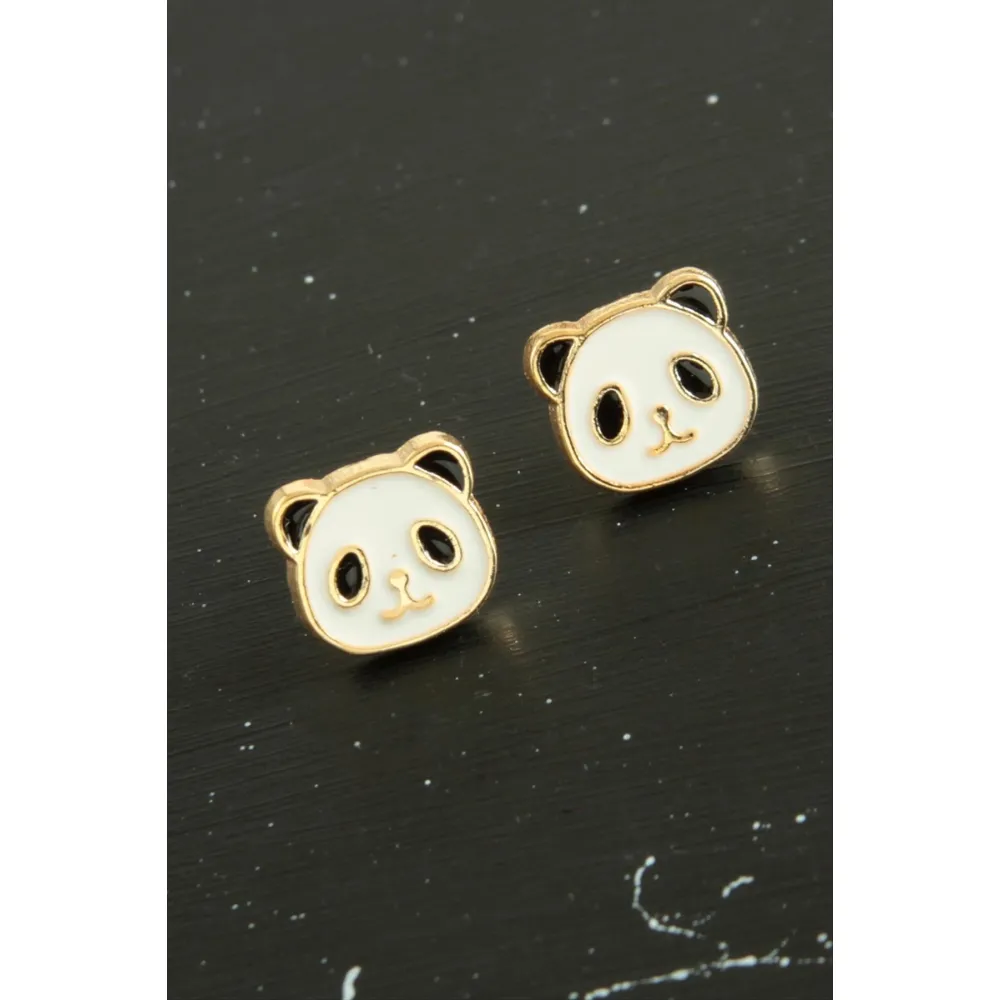 Panda Mineli Minik Küpe-Beyaz