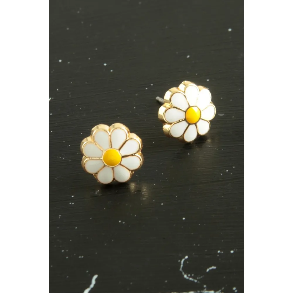 Papatya Mineli Minik Küpe-Beyaz