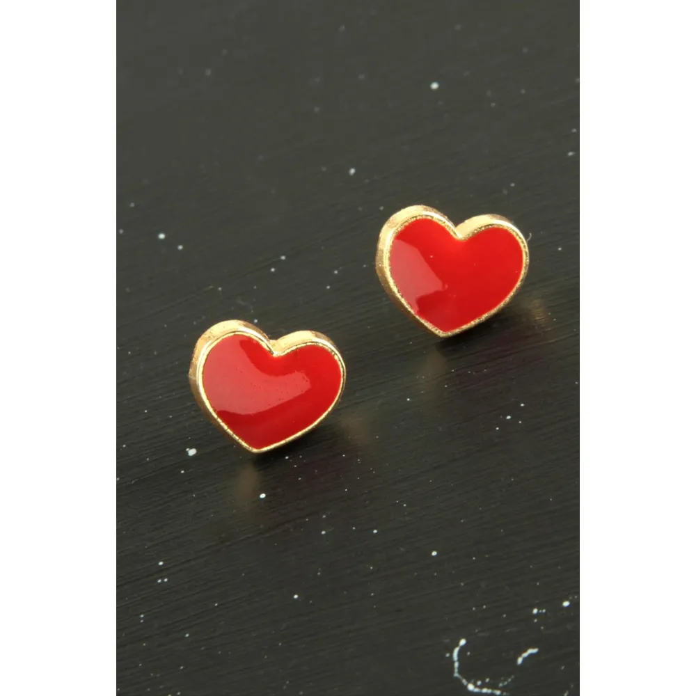 Kalp Mineli Minik Küpe-Kırmızı