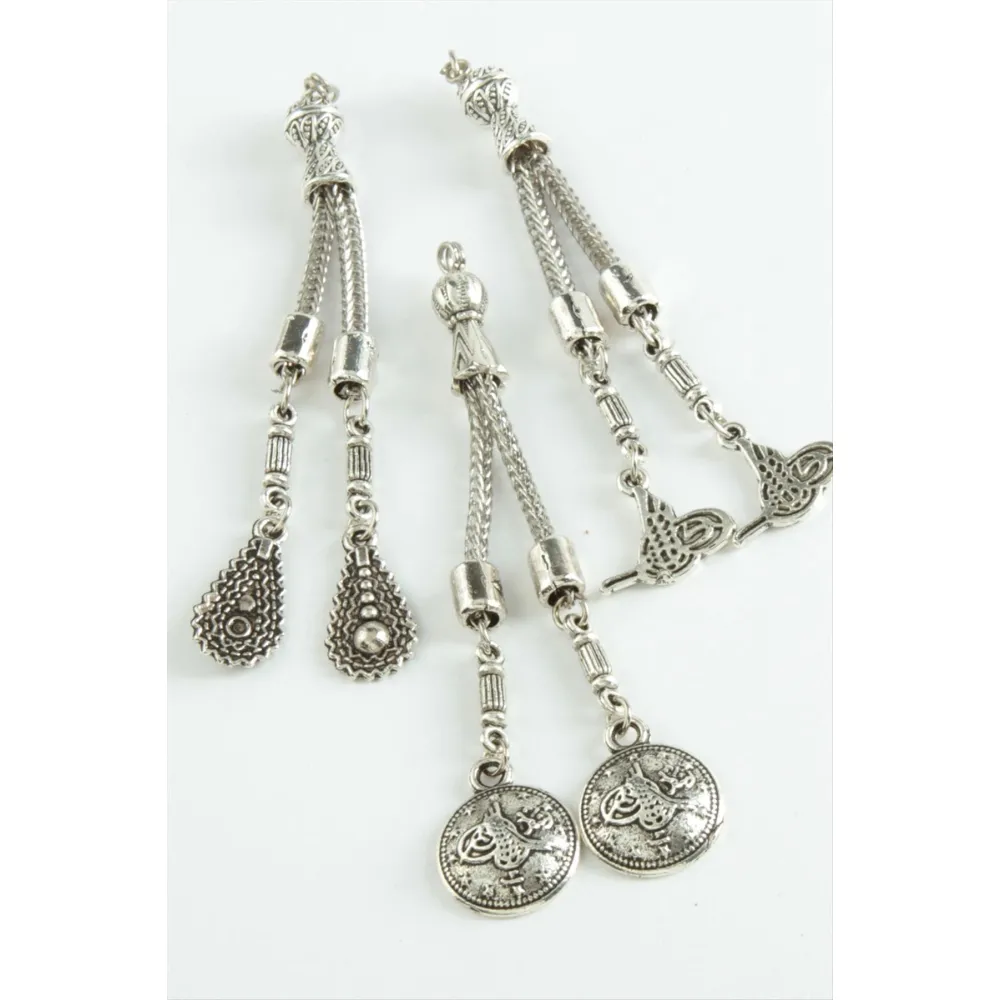 Karışık Tesbih Püskülü 1 Adet-Gümüş Rengi