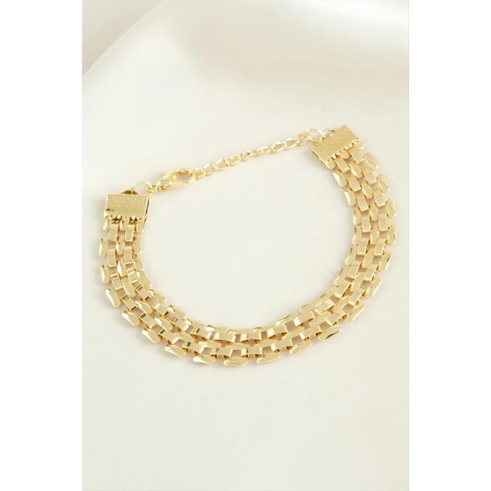 Hasır Şekilli Zincir Bileklik-Sarı