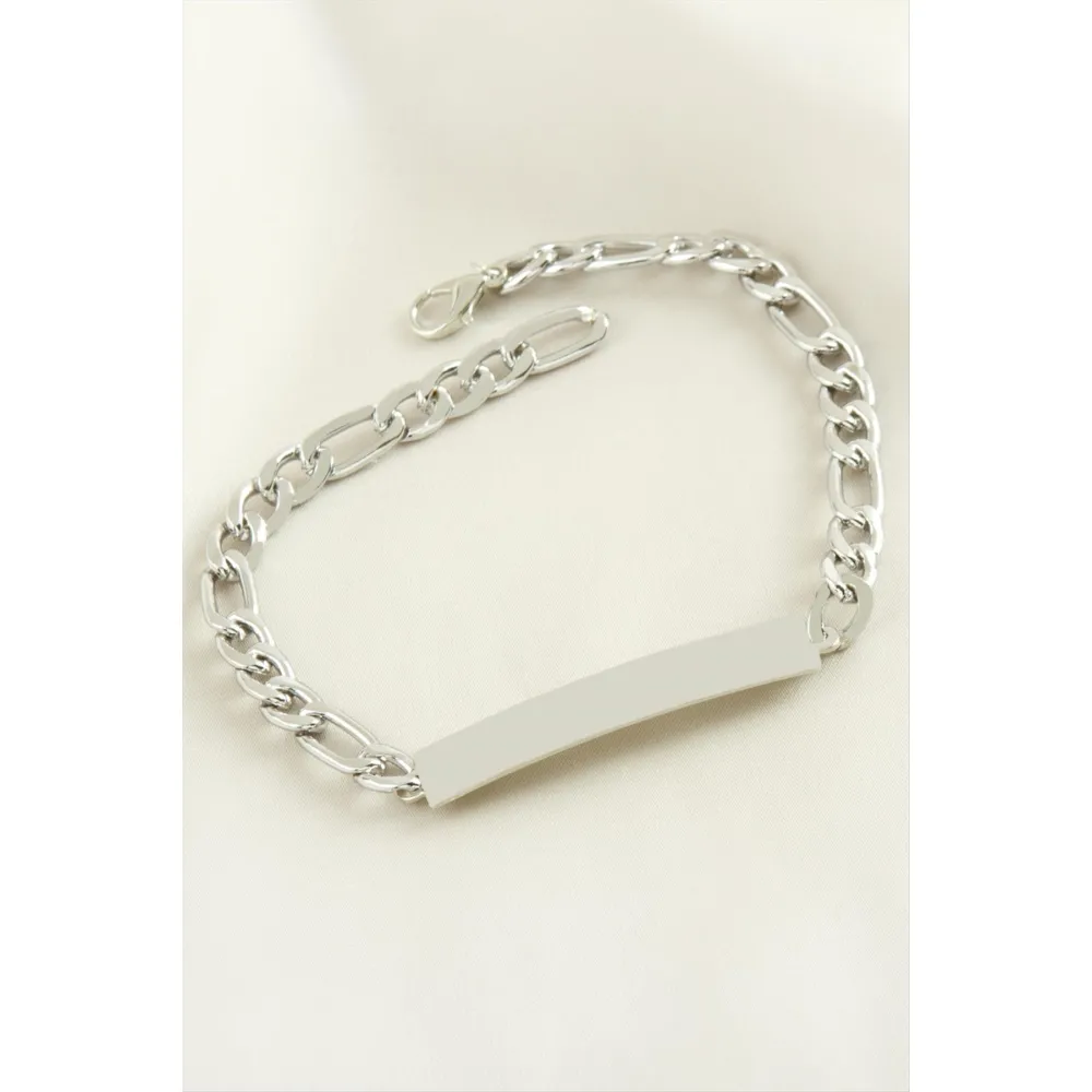 İsim Yazılabilir Boş Plaka Bileklik-Gümüş Rengi