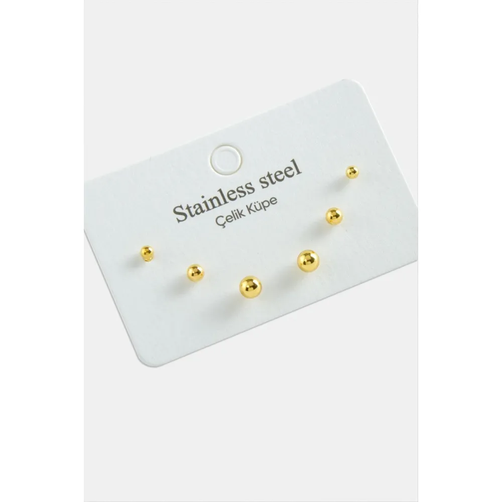 6 Adet Top Çelik Küpe-Sarı