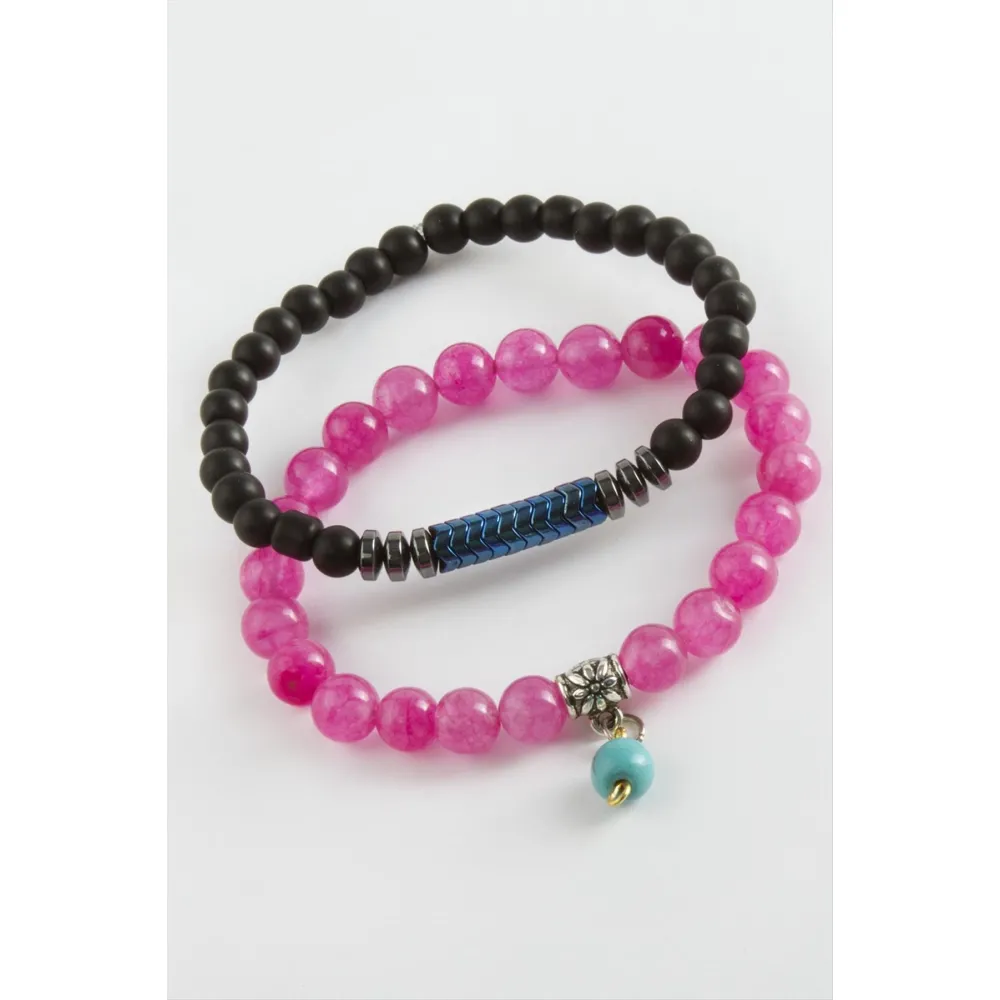 2 Adet Hematit Ceyt Doğaltaş Bileklik-Pembe