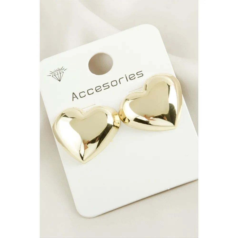 Kalp Trend Metal Küpe-Sarı