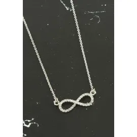 Sonsuzluk Zirkon Taşlı Trend Kolye-Gümüş Rengi