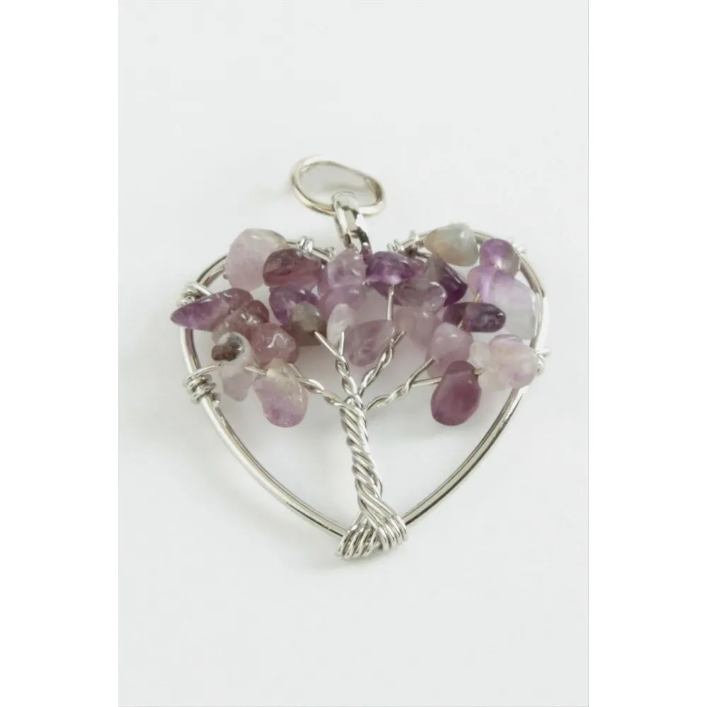 Ametist Kalp Doğaltaş Kolye Ucu-Mor