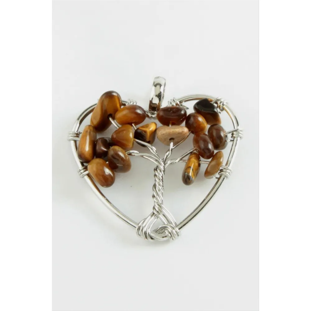 Kaplangözü Kalp Doğaltaş Kolye Ucu-Kahverengi